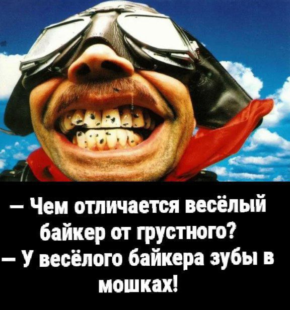 Чем отличается весёлый байкер от грустного У весёлого байкера зубы в мошках