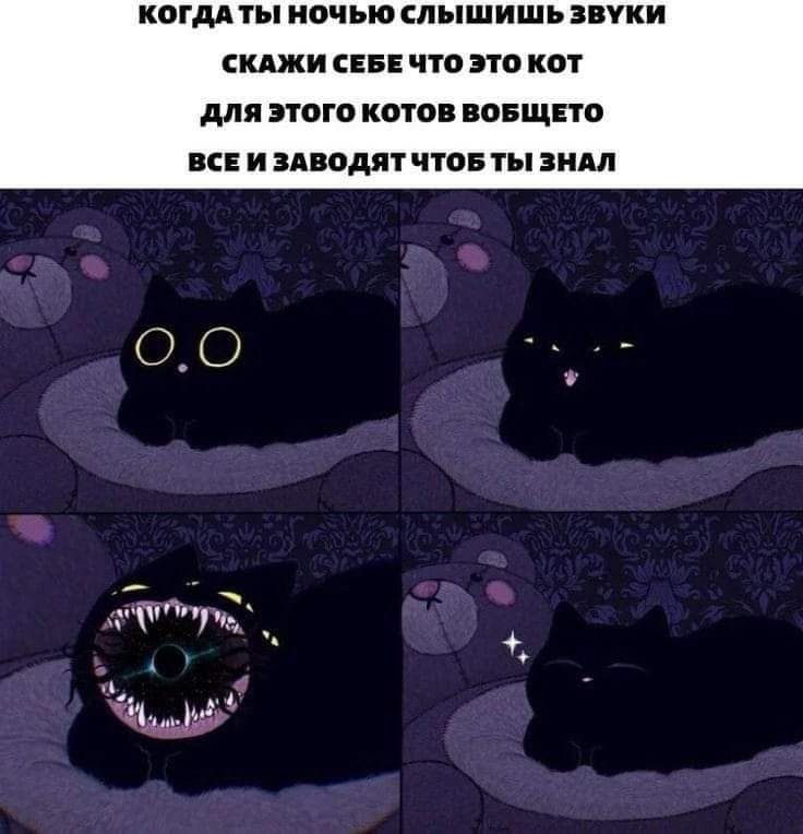 когдА Тты ночЬю слыШшИШЬ ЗВУКИ СКАЖИ СЕБЕ ЧТО ЭТО КОТ ДЛЯ ЭТОГО КОТОВ ВОБЩЕТО ВСЕ И ЗАВОДЯТ ЧТОБ ТЫ ЗНАЛ т Ч т