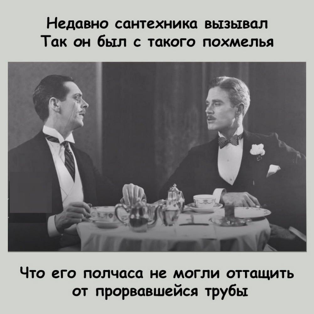 Недавно сантехника вызывал Так он был с такого похмелья Что его полчаса не могли оттащить от прорвавшейся трубы