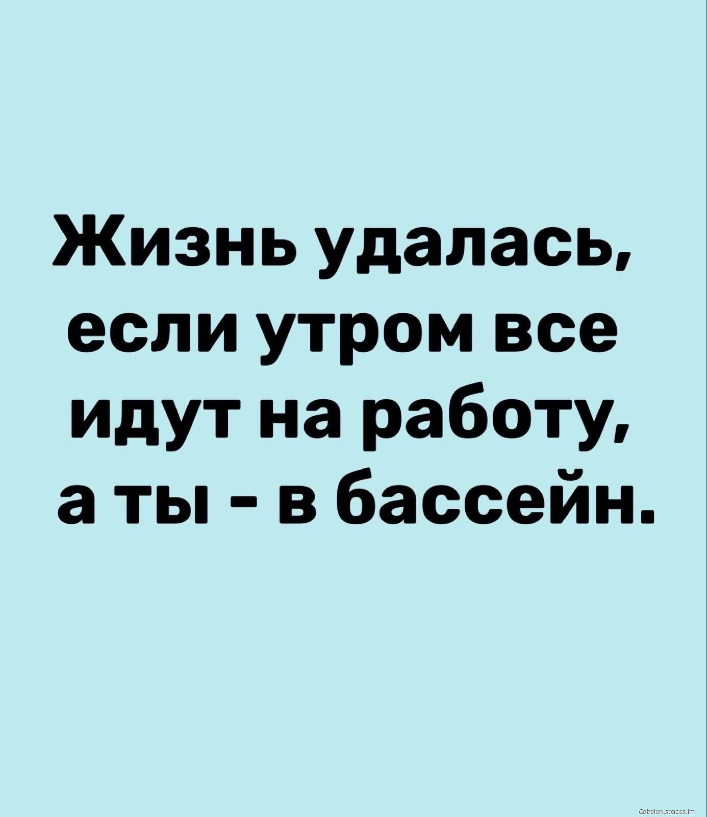 Жизнь удалась если утром все идут на работу аты в бассейн