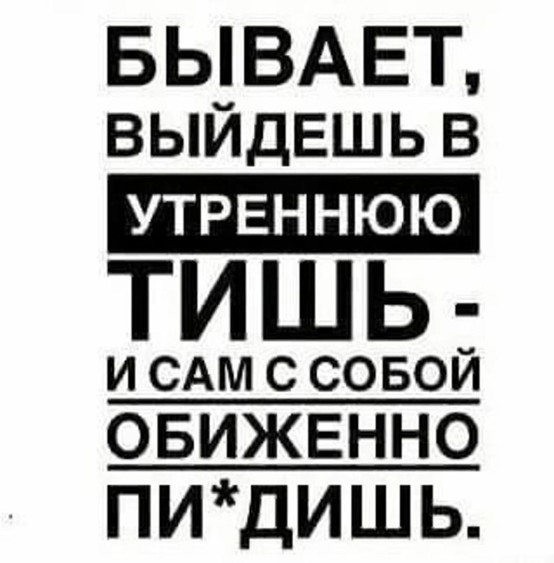 БЫВАЕТ ВЫИДЕШЬ В ТИШЬ И САМ С СОБОЙ ОБИЖЕННО ПИДИШЬ