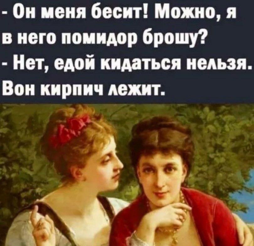 Он меня бесит Можно я в него помидор брошу Нет едой кидаться нельзя Вон кирпич лежит й