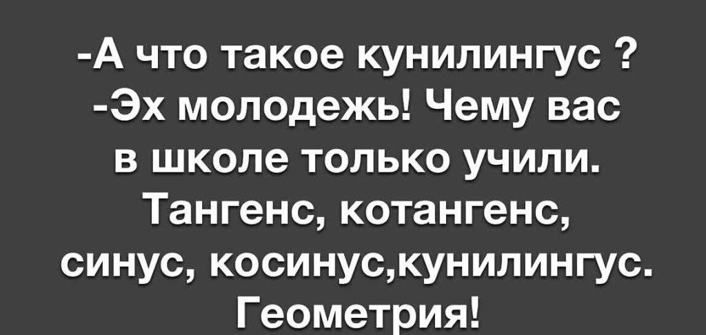 А что такое кунилингус Эх молодежь Чему вас в школе только учили Тангенс котангенс синус косинускунилингус Геометрия