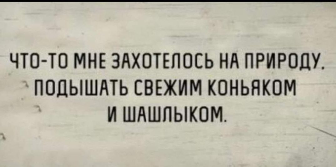 ЧТО ТО МНЕ ЗАХОТЕЛОСЬ НА ПРИРОДУ ПОДЫШАТЬ СВЕЖИМ КОНЬЯКОМ И ШАШЛЫКОМ