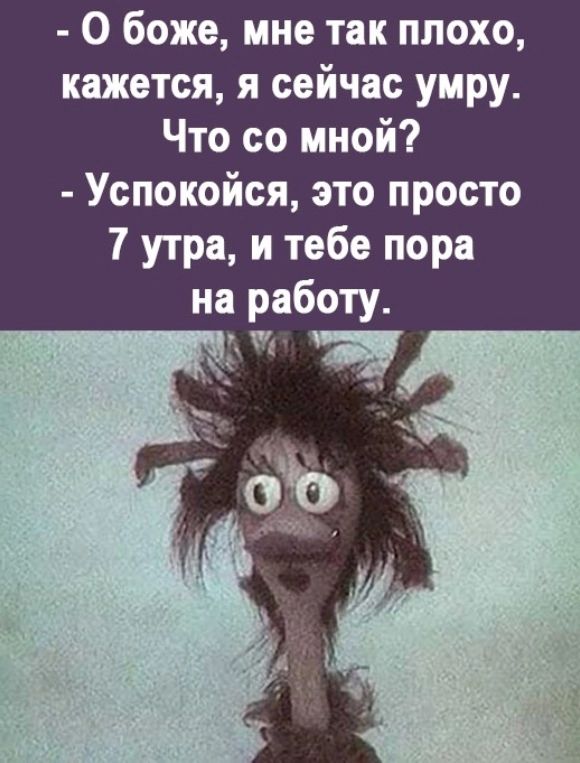 О боже мне так плохо кажется я сейчас умру Что со мной Успокойся это просто Т утра и тебе пора на работу