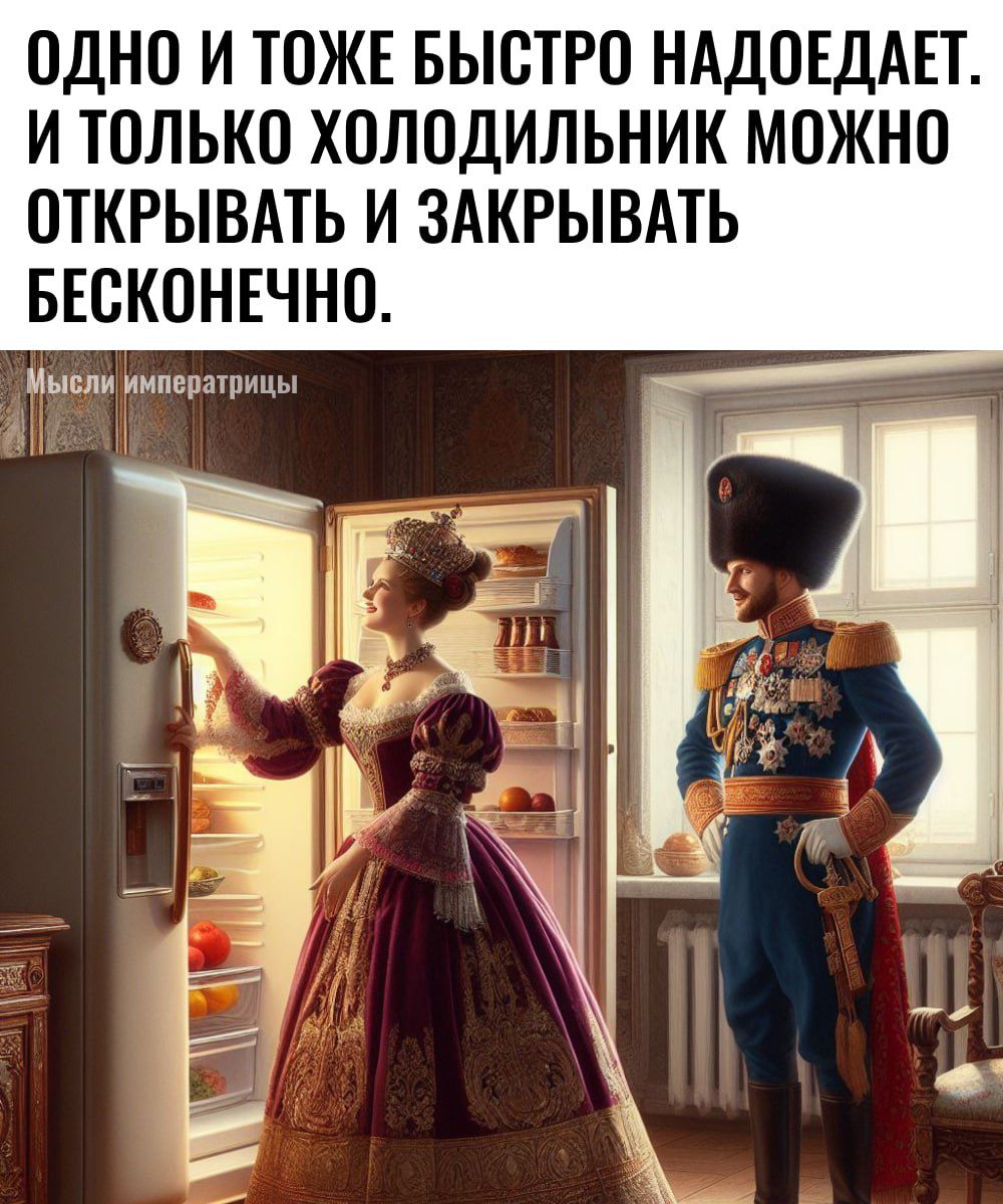 ОДНО И ТОЖЕ БЫСТРО НАДОЕДАЕТ И тоЛЬКО ХОЛОДИЛЬНИК МОЖНО ОТКРЫВАТЬ И ЗАКРЫВАТЬ БЕСКОНЕЧНО Мыели импоратрицы Та 1