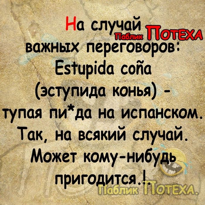 На Й СлУеаи ТПОТЕХА вожных переговоров Е5ирда сойа эступида конья тупая пида на испанском Так на всякий случай Может кому нибудь пригодится оо