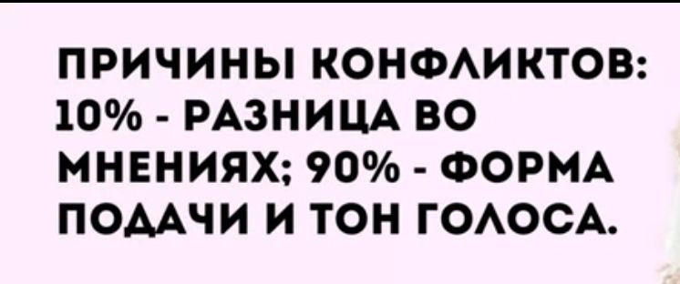 ПРИЧИНЫ КОНФЛИКТОВ 10 РАЗНИЦА ВО МНЕНИЯХ 90 ФОРМА ПОДАЧИ И ТОН ГОЛОСА