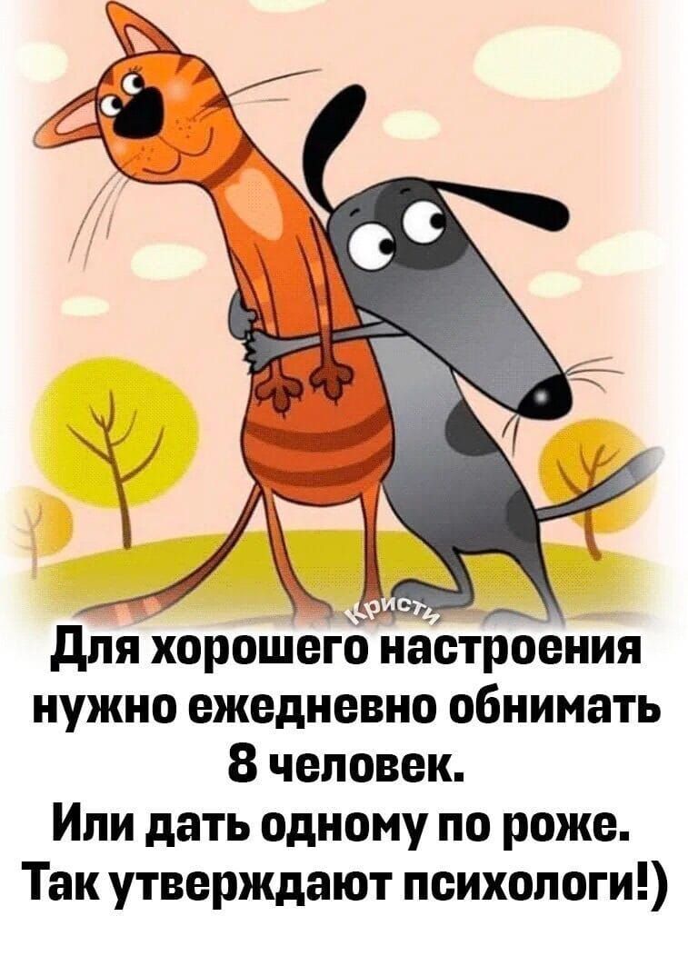 Для хорошего настроения нужно ежедневно обнимать 8 человек Или дать одному по роже Так утверждают психологи