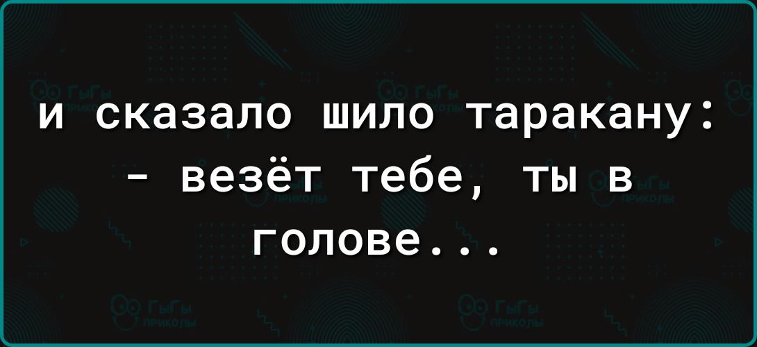 и сказало шило таракану везёт тебе ты в голове