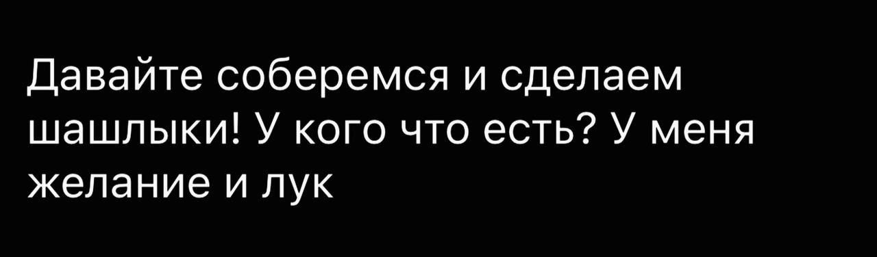 Давайте соберемся и сделаем шашлыки У кого что есть У меня желание и лук