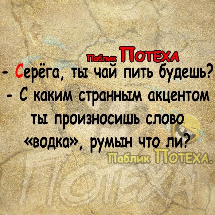 _ПОТШ Серёга ты чай пить будешь С каким странным акцентом ты произносишь слово _ ВОдко румын что лИ К 701
