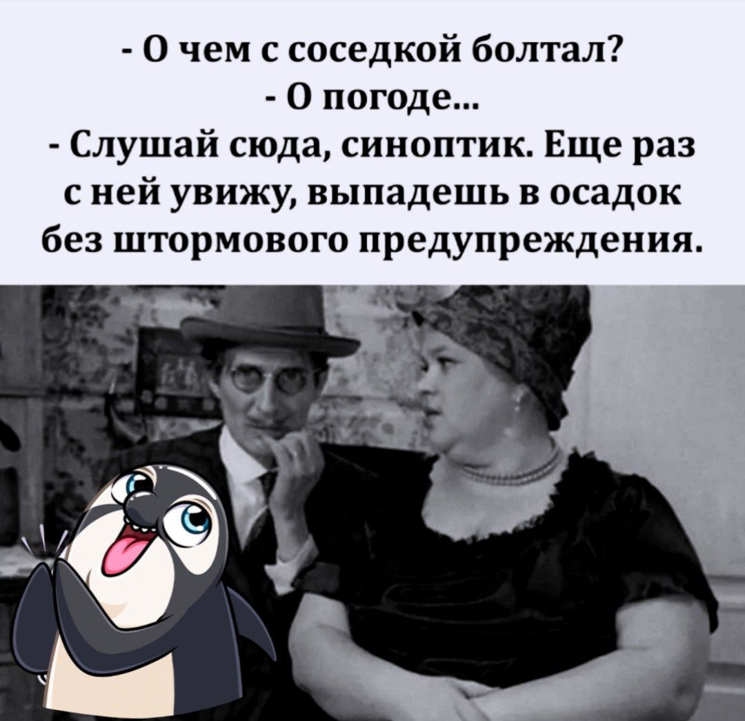 О чем с соседкой болтал О погоде Слушай сюда синоптик Еще раз сней увижу выпадешь в осадок без штормового предупреждения