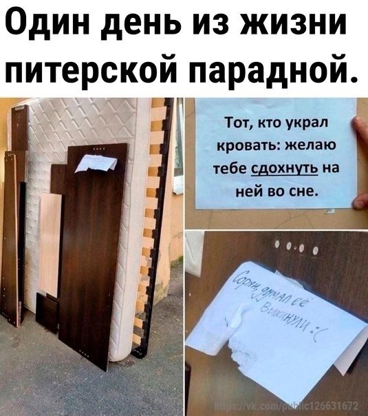 Один день из жизни питерской парадной Р Тот кто украл кровать желаю тебе сдохнуть на ней во сне
