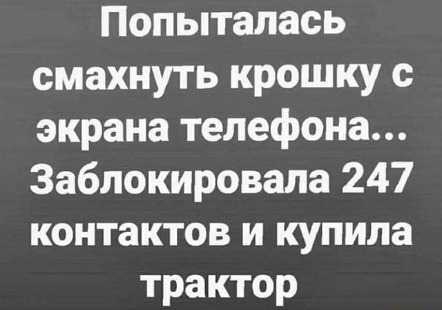 Попыталась смахнуть крошку с экрана телефона Заблокировала 247 контактов и купила трактор