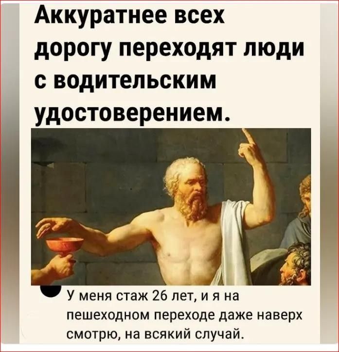 Аккуратнее всех дорогу переходят люди с водительским удостоверением У меня стаж 26 лет и я на пешеходном переходе даже наверх смотрю на всякий случай