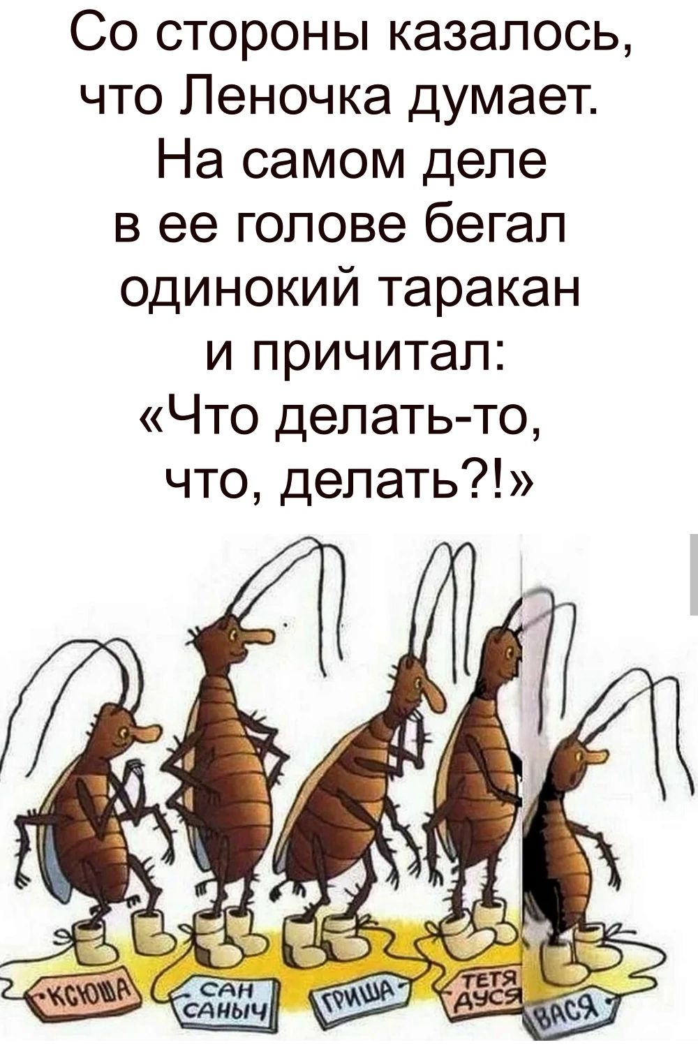 Со стороны казалось что Леночка думает На самом деле в ее голове бегал одинокий таракан и причитал Что делать то что делать