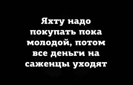 Яхту надо покупать пока молодой потом все деньги на саженцы уходят