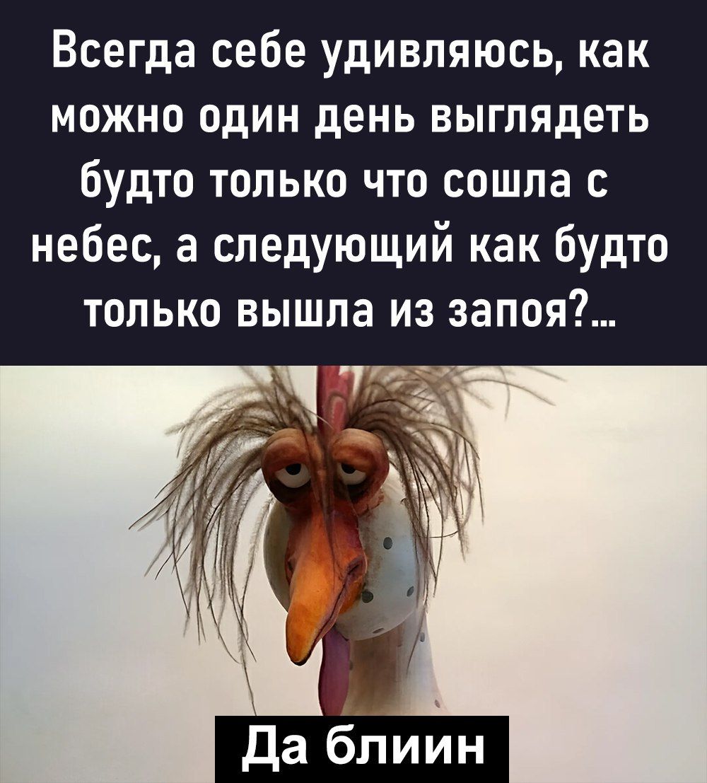 Всегда себе удивляюсь как можно один день выглядеть будто только что сошла с небес а следующий как будто только вышла из запоя Да блиин