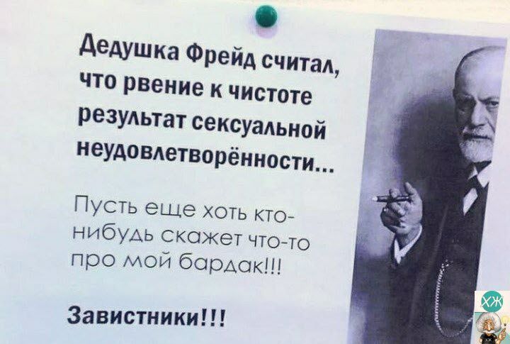 Аедушка Фрейд считал что рвение к чистоте результат сексуальной неудовлетворённости Пусть еще хоть кто нибудь скажет что то про мой бардак Завистники