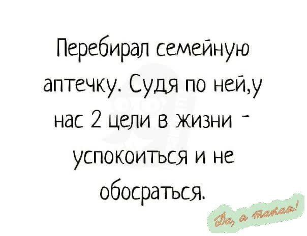 Перебирал семейную аптечку Судя по нейу нас 2 цели в жизни успокоиться и не обосраться ЩМ