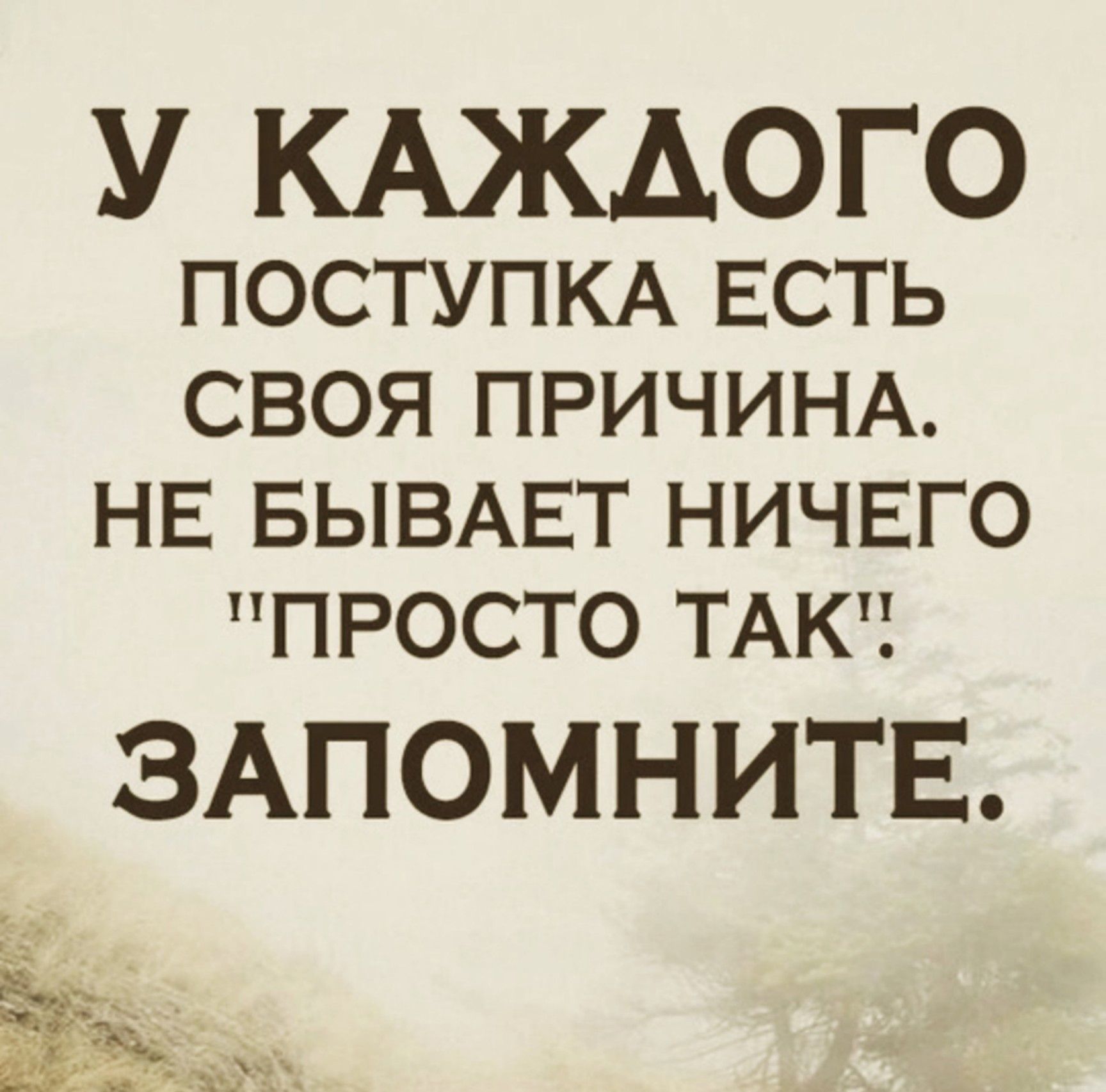 У КАЖАОГО ПОСТУПКА ЕСТЬ СВОЯ ПРИЧИНА НЕ БЫВАЕТ НИЧЕГО ПРОСТО ТАК ЗАПОМНИТЕ