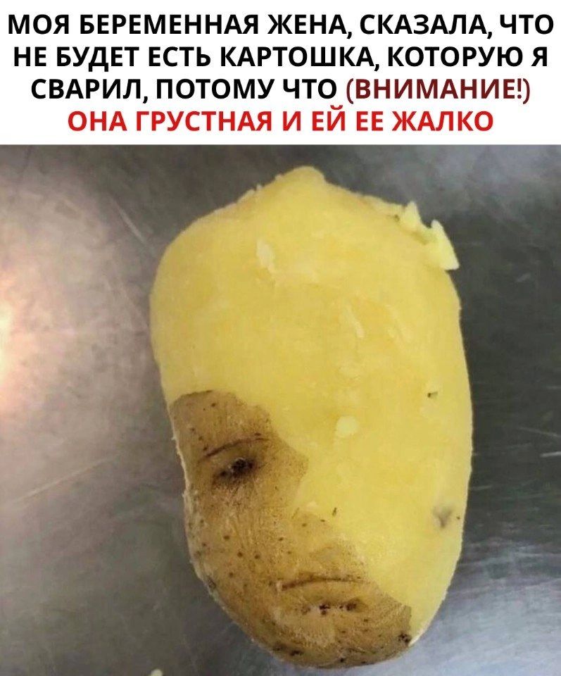 МОЯ БЕРЕМЕННАЯ ЖЕНА СКАЗАЛА ЧТО НЕ БУДЕТ ЕСТЬ КАРТОШКА КОТОРУЮ Я СВАРИЛ ПОТОМУ ЧТО ВНИМАНИЕ ОНА ГРУСТНАЯ И ЕЙ ЕЕ ЖАЛКО
