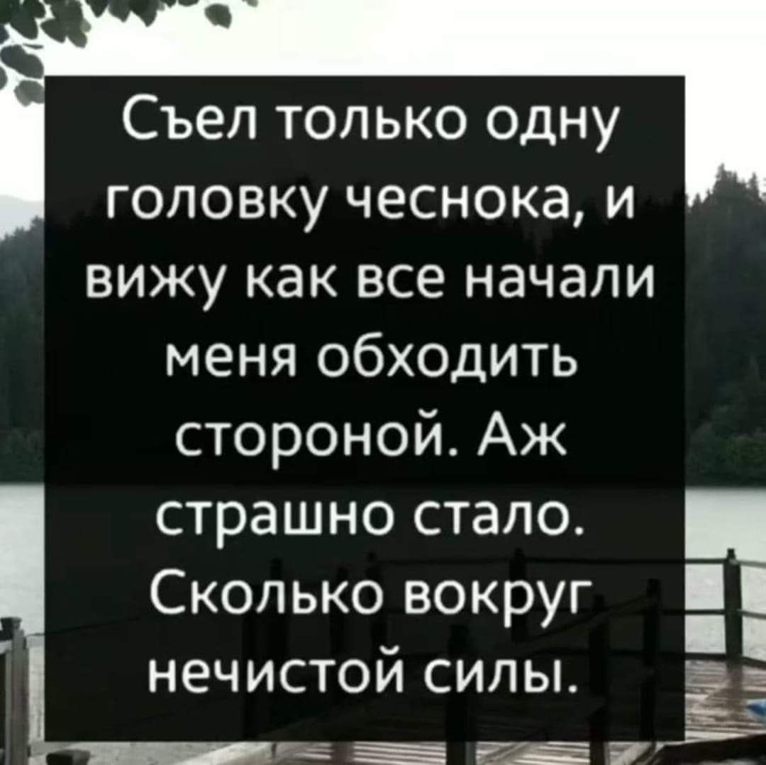 Съел только одну головку чеснока и вижу как все начали меня обходить стороной Аж страшно стало е Ч е 1о 4еИ нечистой силы