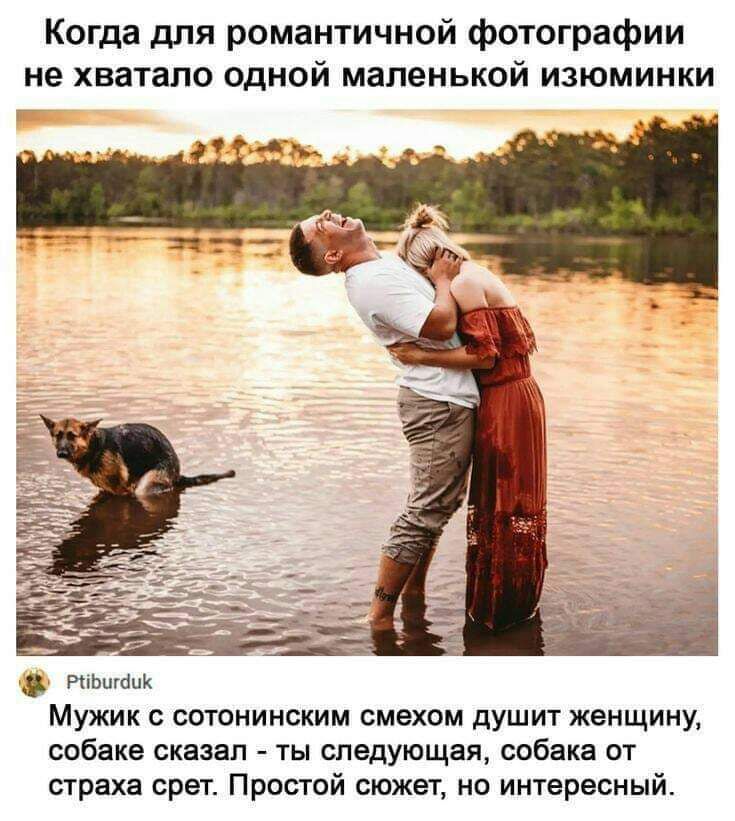 Когда для романтичной фотографии не хватало одной маленькой изюминки ф Ра Мужик с сотонинским смехом душит женщину собаке сказал ты следующая собака от страха срет Простой сюжет но интересный