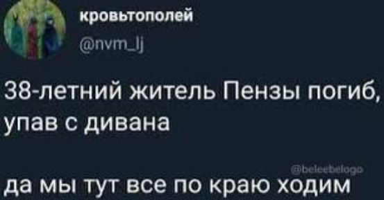 кровьтополей пут_ 38 летний житель Пензы погиб упав с дивана да мы тут все по краю ходим