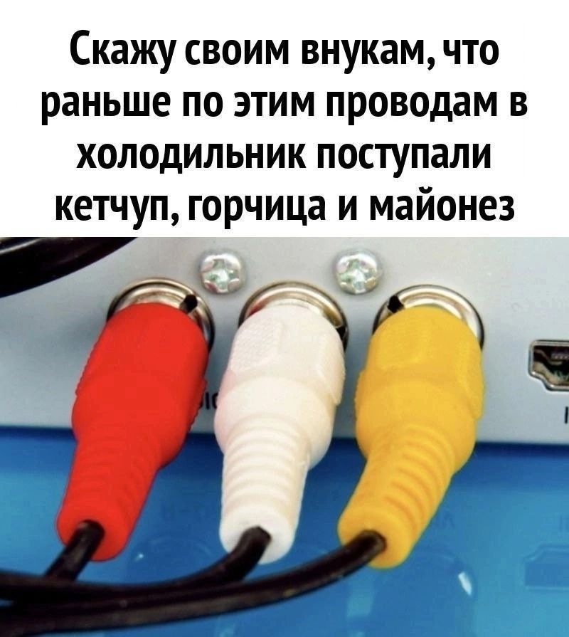 Скажу своим внукам что раньше по этим проводам в холодильник поступали кетчуп горчица и майонез