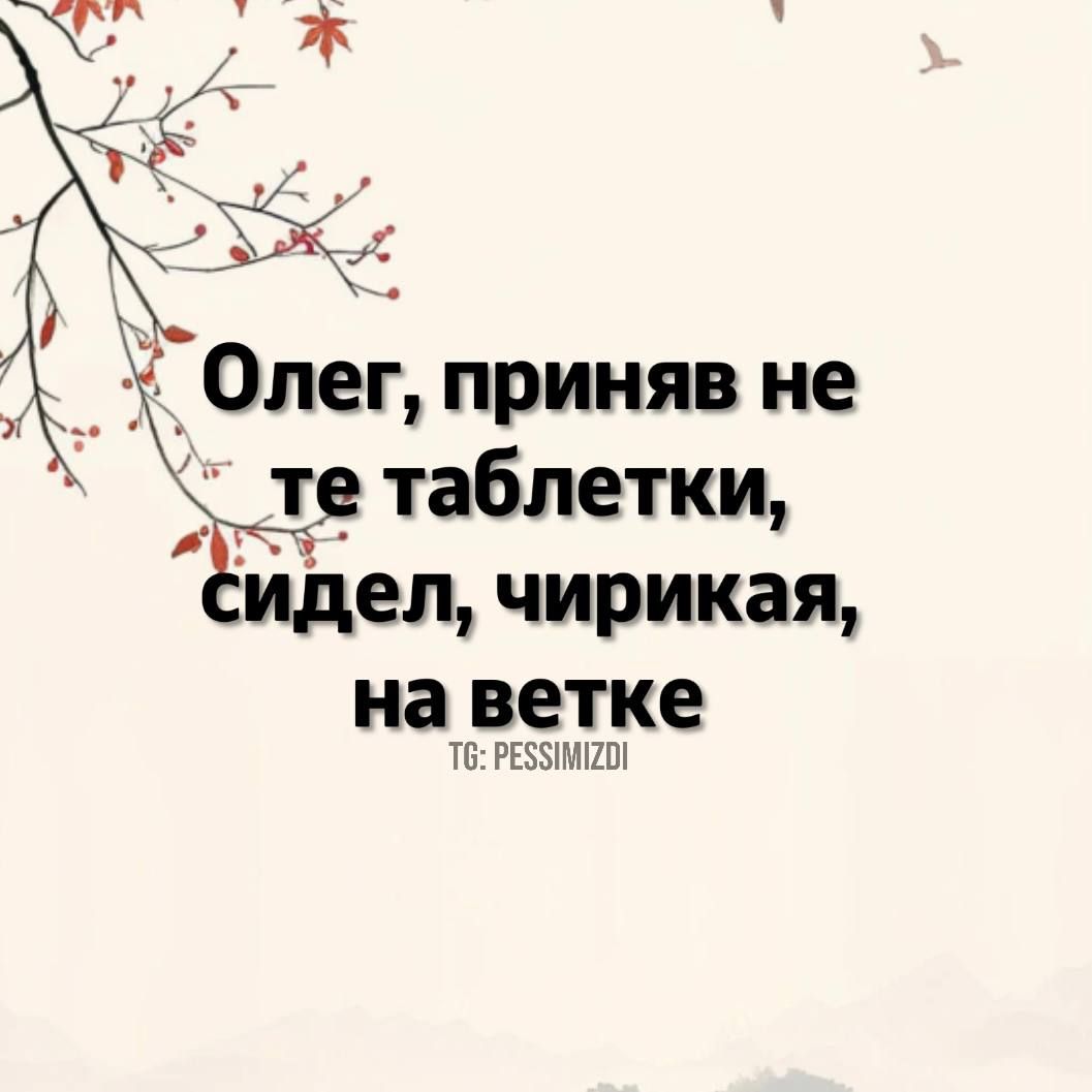 Олег приняв не о те таблетки идел чирикая на ветке Т РЕЗИМИО