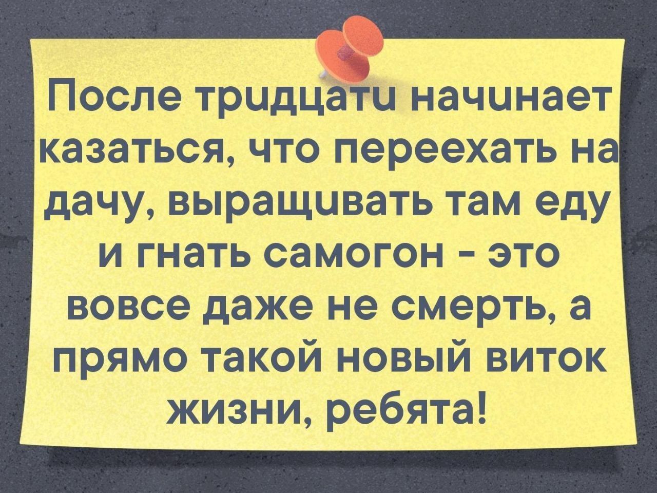 После тридцати начинает казаться что переехать на дачу выращчивать там еду и гнать самогон это вовсе даже не смерть а прямо такой новый виток жизни ребята