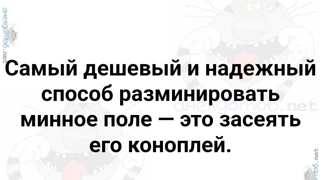 Самый дешевый и надежный способ разминировать минное поле это засеять его коноплей