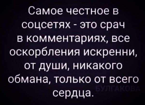 Самое честное в соцсетях это срач в комментариях все оскорбления искренни от души никакого о1о Т 1 Г Ми ке д р В 1е 1 К сердца