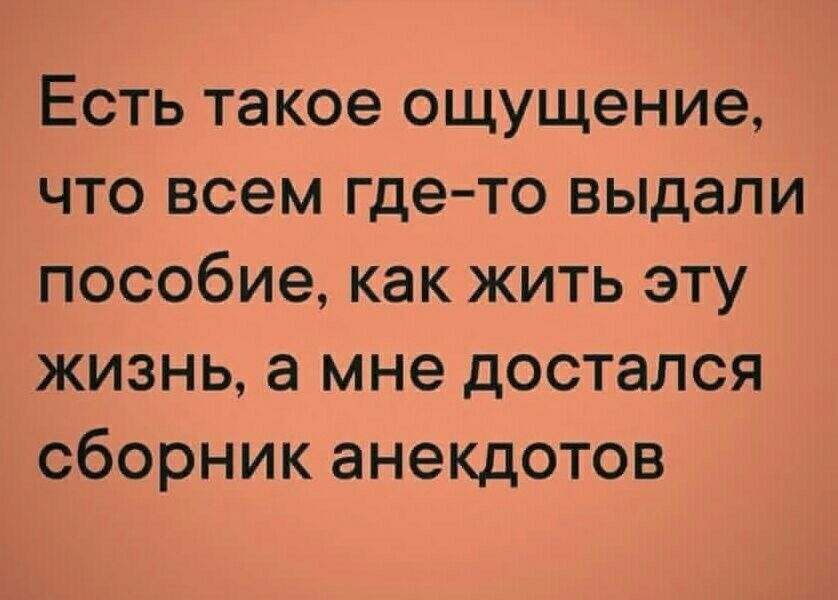 Есть такое ощущение что всем где то выдали пособие как жить эту жизнь а мне достался сборник анекдотов