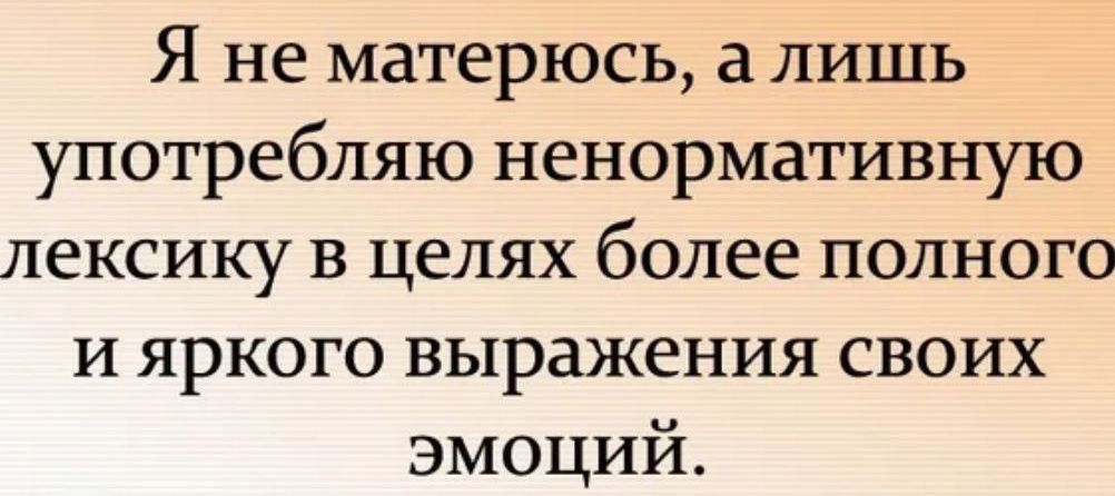 Я не матерюсь а лишь употребляю ненормативную лексику в целях более полного и яркого выражения своих эмоций