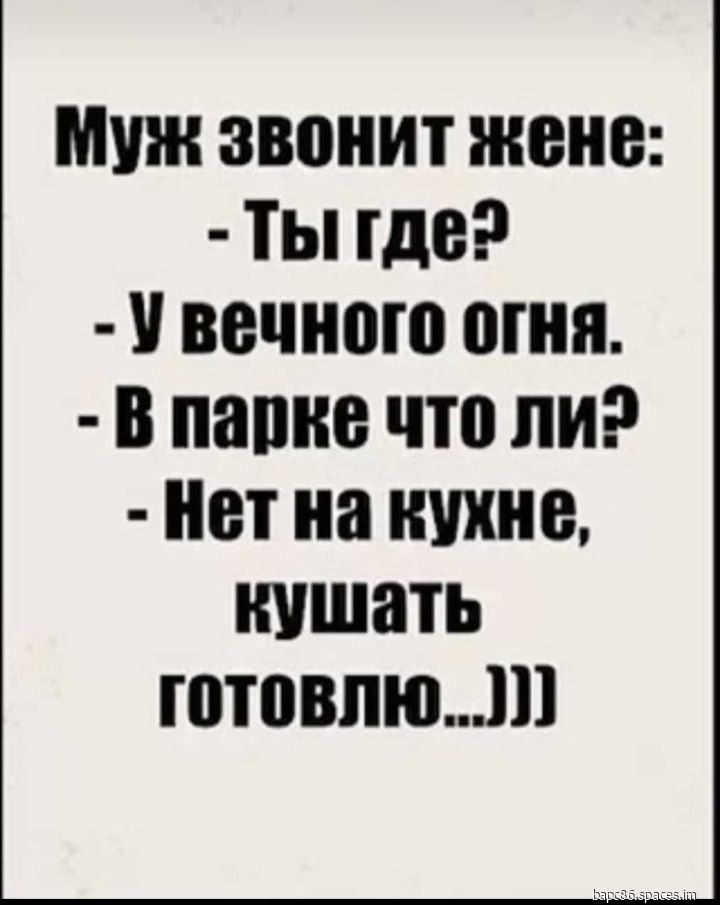 Муж звонит жене Ты где У вечного огня В парке что ли Нет на кухне кушать готовлю