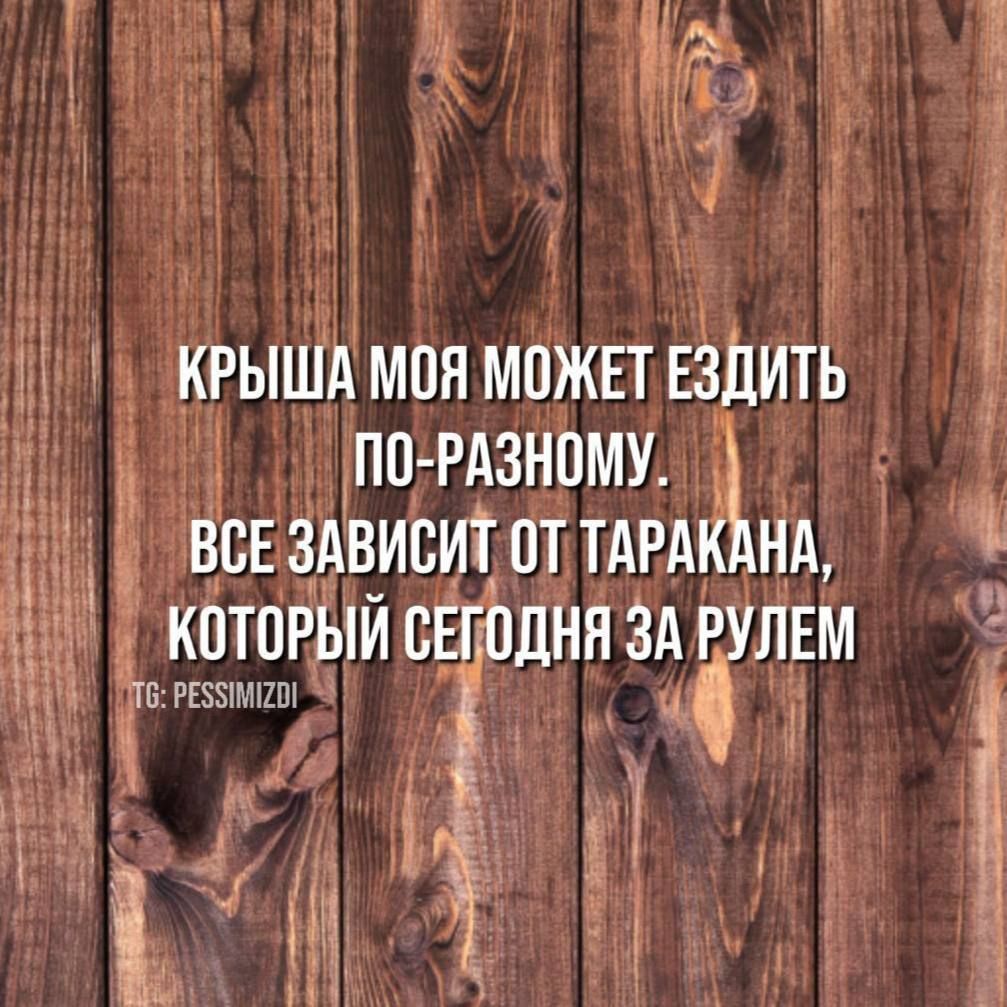 КРЫША МОЯ МОЖЕТЕЗДИТЬ ПО РАЗНОМУ ВСЕЗАВИСИТОТ ТАРАКАНА КОТОРЫЙ СЕГОДНЯ ЗА РУЛЕМ ТОА РЕЗ МО ЕВООЫ