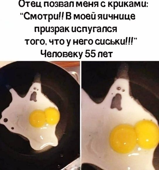 Этец позвал меня с криками Смотри В моей яичнице призрак испугался того что у него сиськи Человеку 55 пет