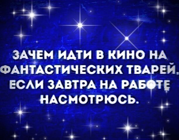 ы А сч ЗАЕМ ИАТИ В КИНО НА ФАНТАСТИЧЕСКИХ ТВАРЕЙ ЕСЛИ ЗАВТРА НА РАБФТЕ НАСМОТРЮСЬ Ё каа