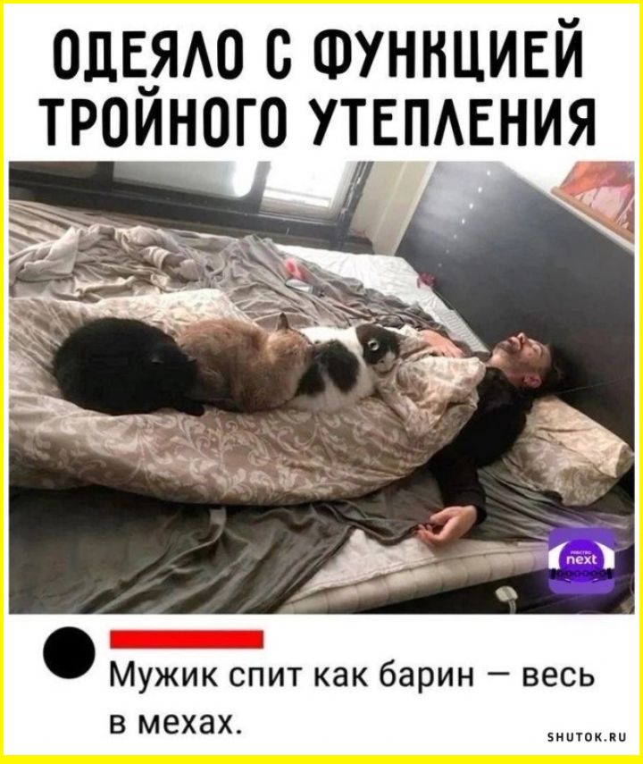 ОДЕЯЛО С ФУНКЦИЕЙ ТРОЙНОГО УТЕПЛЕНИЯ Мужик спит как барин весь в мехах