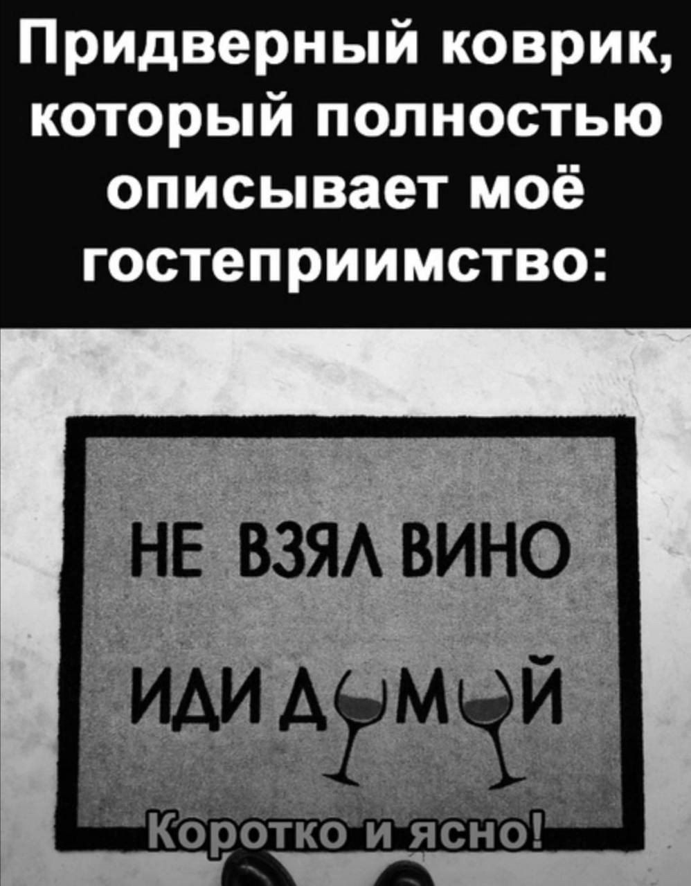 Придверный коврик который полностью описывает моё гостеприимство НЕ ВЗЯЛ ВИНО ИАИ АМЫ вна 3 ае Коротко И ЯСНО