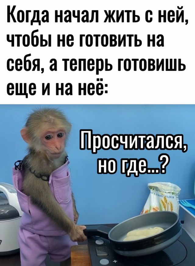 Когда начал жить с ней чтобы не готовить на себя а теперь готовишь еще и на неё и ИПросчитался НОгде