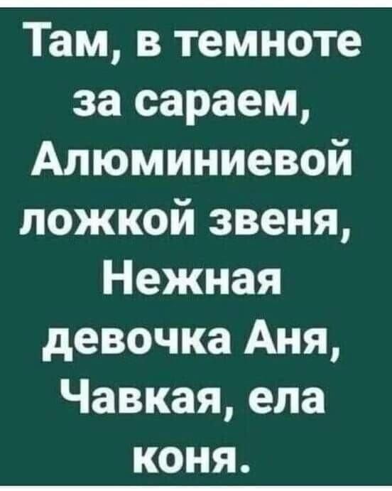 Там в темноте за сараем Алюминиевой ложкой звеня Нежная девочка Аня Чавкая ела коня