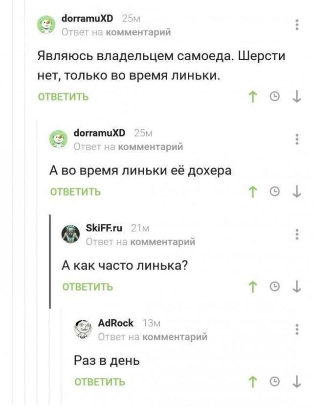 ЧогтатиХО з комментарий Являюсь владельцем самоеда Шерсти нет только во время линьки ОТВЕТИТЬ то Чогтатихо комментарий Аво время линьки её дохера ОТВЕТИТЬ т БЮРЕГи т комментарий А как часто линька ОТВЕТИТЬ т о АйВосК 3 з комментарий Раз в день ОТВЕТИТЬ те х