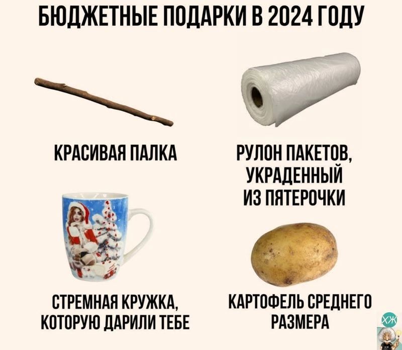 БЮДЖЕТНЫЕ ПОДАРКИ В 2024 ГОДУ КРАСИВАЯ ПАЛКА РУЛОН ПАКЕТОВ УКРАДЕННЫЙ Ё_ ИЗ ПЯТЕРОЧКИ СТРЕМНАЯ КРУЖКА КАРТОФЕЛЬ СРЕДНЕГО КОТОРУЮ ДАРИЛИ ТЕБЕ РАЗМЕРА ё