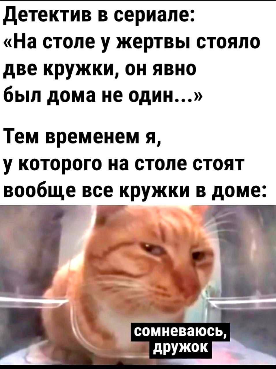 Детектив в сериале На столе у жертвы стояло две кружки он явно был дома не один Тем временем я у которого на столе стоят вообще все кружки в доме й й д Ё _э__ сомневаюсь дружок ы