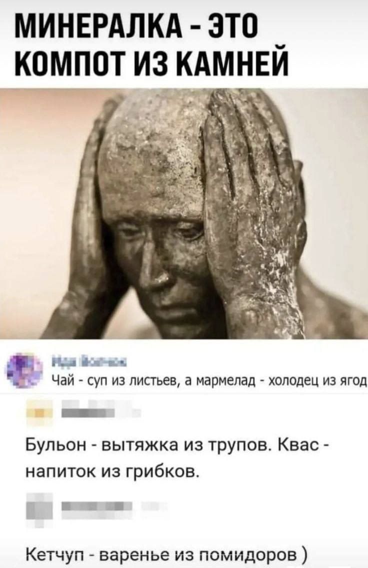 МИНЕРАЛКА ЭТО _ КОМПОТ ИЗ КАМНЕЙ Ида В И Чай суп из листьев а мармелад холодец из ягод Бульон вытяжка из трупов Квас напиток из грибков Кетчуп варенье из помидоров