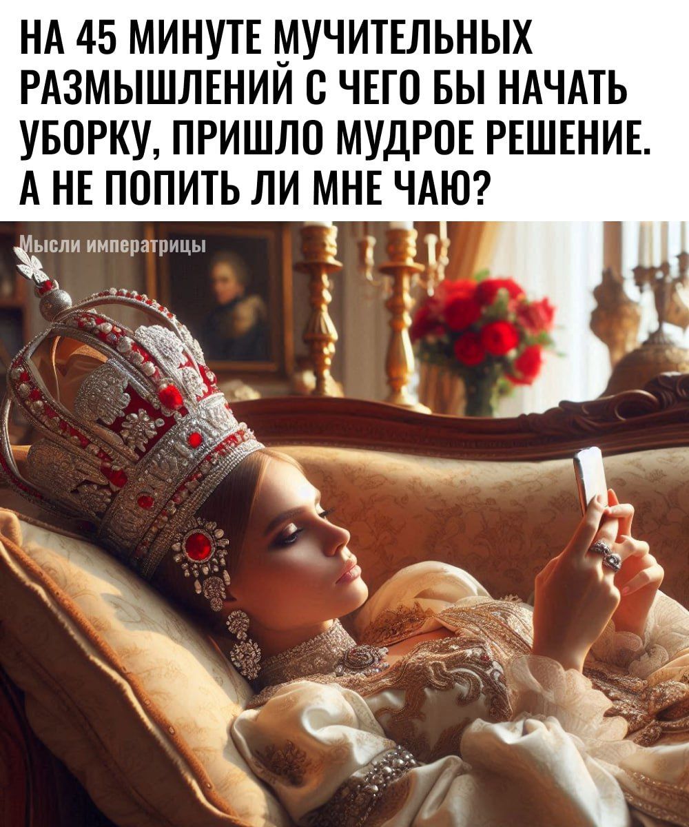 НА 45 МИНУТЕ МУЧИТЕЛЬНЫХ РАЗМЫШЛЕНИИ С ЧЕГО БЫ НАЧАТЬ УБОРКУ ПРИШЛО МУДРОЕ РЕШЕНИЕ АНЕ ПОПИТЬ ЛИ МНЕ ЧАЮ Чьпи императрицы с